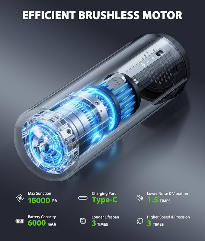 Car Vacuum Portable Cordless Handheld Vacuum Cleaner 4-in-1 Mini Cordless Vacuum with 2 Suction Modes and 16800pa Suction Power Blowing &amp Inflating 2 Modes Handheld Vacuum for Car Desk Keyboards