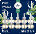 Glade PlugIns Refills Air Freshener Jasmine &amp Honeysuckle Scented and Essential Oils for Home and Bathroom 0.67 Fl Oz 10 Count