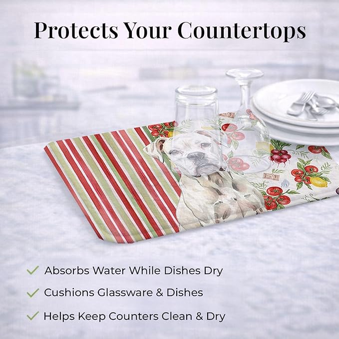 Caroline's Treasures White Boxer Vegetables Dish Drying Mat Absorbent Dish Drying Mat Pad for Kitchen Counter Dish Drainer Mat for Countertop 14 x 21 Multicolor
