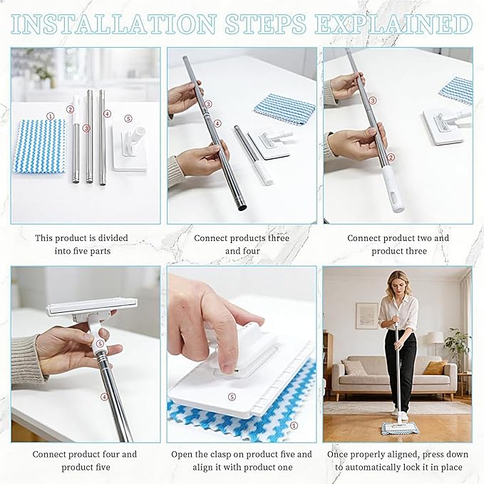 Lazy Mop - Retractable No-Wash Automatic Reusable | Zero Waste Cleaning Lazy Mop - for Home Office Apartment Bedroom Kitchen Tiles Glass Wood Baseboard