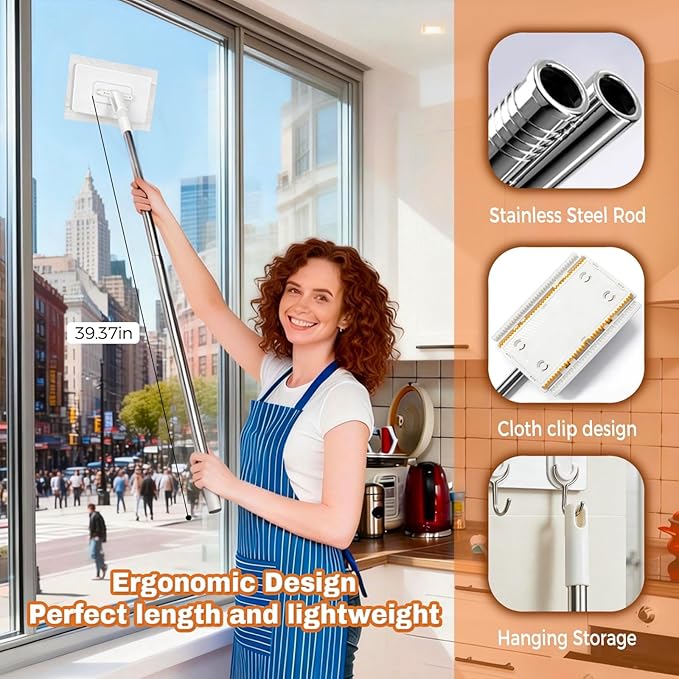 Mini Mop Zero Touch No Wash Lazy Mop with One-Click Cloth Change Compatible with Face Towels Adjustable for Wet/Dry Floors Tile Hardwood Corners (10 Reusable Cloths)