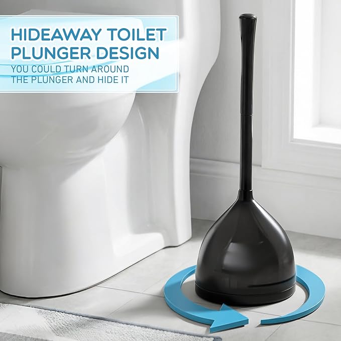 8 Pack Toilet Plunger with Holder 21.5-Inch Commercial Grade Heavy-Duty Plunger Set with Storage Base Professional Bathroom Maintenance Tool Black