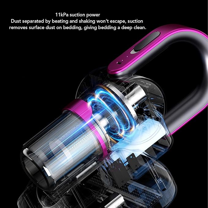 Cordless Mattress Vacuum Cleaner 11Kpa Strong Suction with Sanitizing Light USB Rechargeable for Bed Carpet Sofa