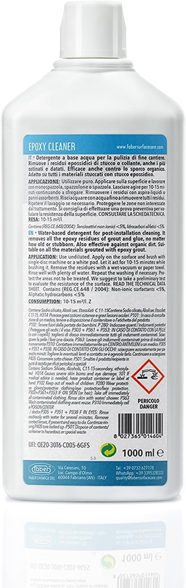 FABER Epoxy Remover – Epoxy Resin Haze Remover and Post Construction Cement Grout Cleaner to Renew Refresh &amp Restore Natural Shine of Porcelain Ceramic Tile Floor - Heavy Duty Alkaline Compound