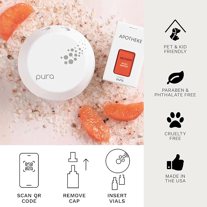 Pura Smart Home Plug-in Diffuser Refills by Apotheke (Sea Salt Grapefruit) - Pura Fragrance Refills - Long-Lasting Aromatherapy Air Freshener Fragrance Products with Perfume-Grade Essential Oils