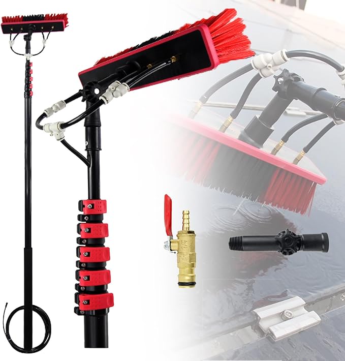 3.6m~10.8m Extendable water Fed Pole Kit Window Cleaner Brush Professional Solar Panel Window Cleaner Telescopic Window Glass Cleaning Brush9M/30FT