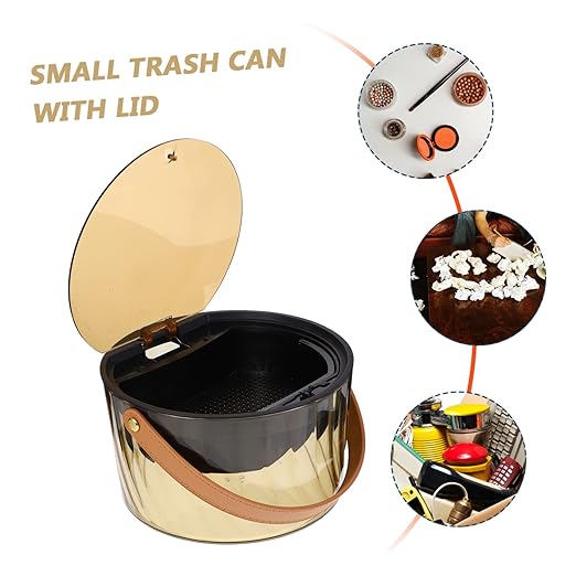 PRETYZOOM Press Type Garbage Can Small Waste Basket Plastic Trash Can Lid Compressible for Bedroom Handheld Trash Bin
