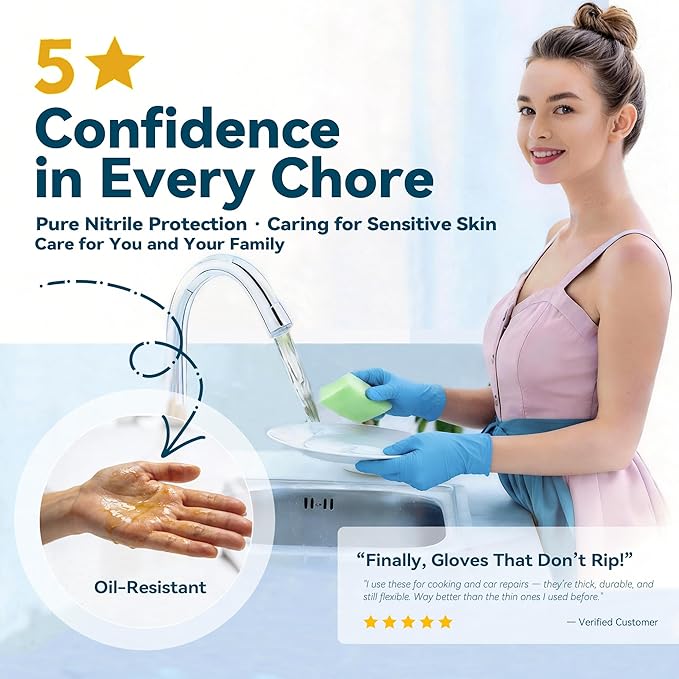 Blue Nitrile Gloves Disposable Latex &amp Powder Free Food Safe Gloves for Cooking Kitchen Cleaning Healthcare Salons