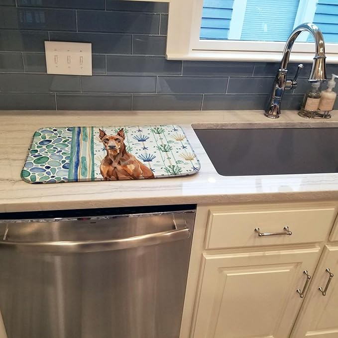Caroline's Treasures Red Doberman Pinscher Coastal Sea Glass Dish Drying Mat Absorbent Dish Drying Mat Pad for Kitchen Counter Dish Drainer Mat for Countertop 14 x 21 Multicolor