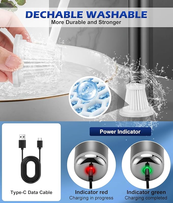 WADEO Car Vacuum Portable Cordless 18000PA 4-in-1 Handheld Vacuum Cleaner and Air Duster with LED Display &amp Multi-Nozzles Mini Hand Held Vacuum Rechargeable for Home Car Office Pet Hair