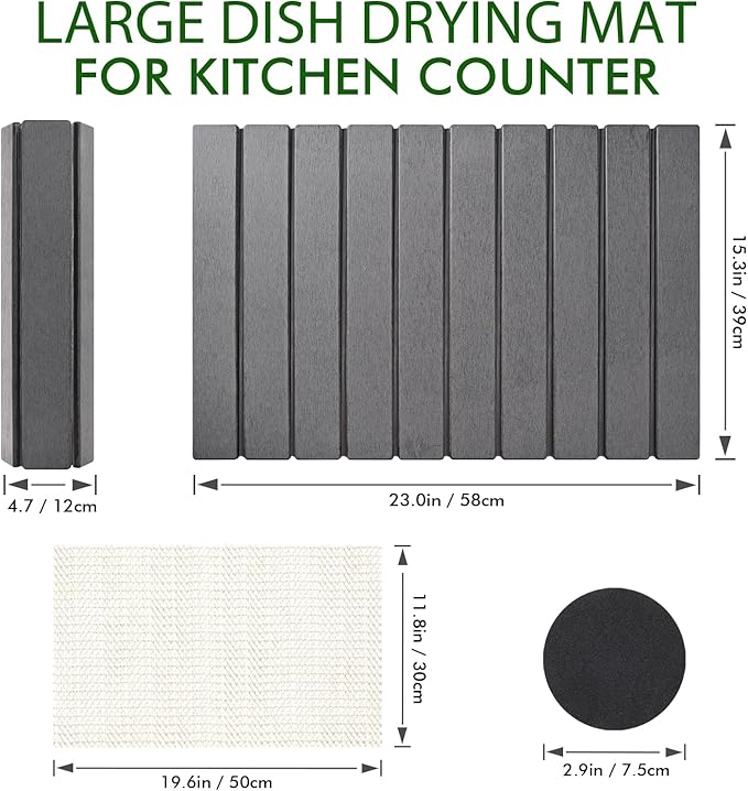 Stone Dish Drying Mat for Kitchen CounterLarge Dark Gray Foldable Diatomaceous Earth Dish Drying MatQuick-Dry Absorbent Bath &amp Countertop Stone Dishes Mats for Dishes Bottles Cups 23x15.3