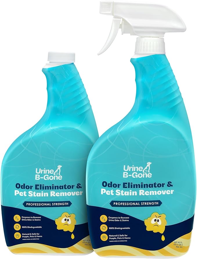 Urine B-Gone Professional Enzyme Odor Eliminator &amp Pet Stain Remover Human Cat &amp Dog Urine Cleaner Effective on Laundry Carpets &amp More Original Scent 32oz Pack of Two