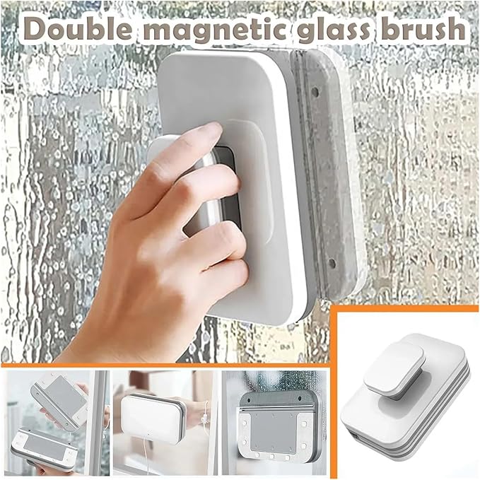 Double Sided Glass Surface Wiper Magnetic Cleaning Tool Sponge Window Cleaner(WHITE2)