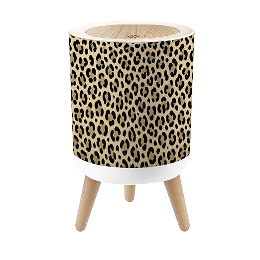 Bathroom Trash Can with Lid Leopard Design Garbage Bin Waste Basket for Kitchen Office Bedroom Decoration Diaper Pail 1.8 Gallon