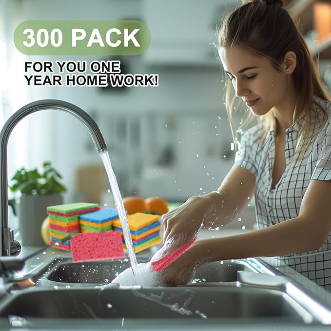 Zhengmy 300 Pieces Sponges Kitchen Compressed Sponges Bulk Natural Dish Sponge Compressed Wood Pulp Cleaning Sponge Without Scratching for Kitchen Bathroom 3.9 x 2.4 x 0.12 Inch (Multicolor)