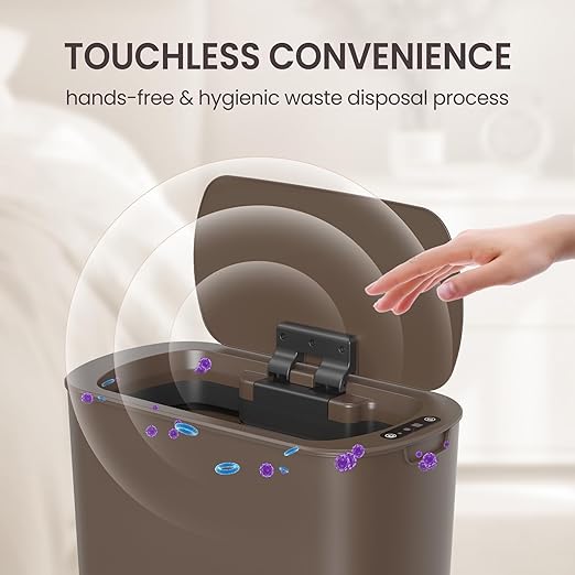 Cesun Bathroom Trash Can with Lid 5 Gallon Motion Sensor Trash Can Small Automatic Garbage Can Touchless Smart Plastic Slim Wastebasket for Bedroom Office rv Living Room Brown