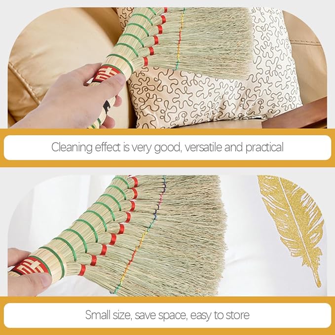 Woven Manual Bed Broom with Soft Bristle Brush Household Desktop Dusting Brush for Bed Sweeping and Home Cleaning Natural Fiber Cleaning Accessory for Indoor Use Random Color