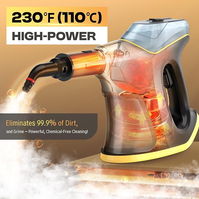 Powerful Handheld Steam Cleaner 10s Fast Heat 230°F High Pressure Steam Chemical-Free Cleaning 9-Piece All-in-One Kit for Grout Kitchen Car &amp Upholstery