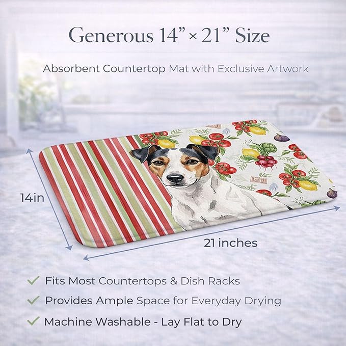 Caroline's Treasures White with Black Markings Russell Terrier Vegetables Dish Drying Mat Absorbent Dish Drying Mat Pad for Kitchen Counter Dish Drainer Mat for Countertop 14 x 21 Multicolor