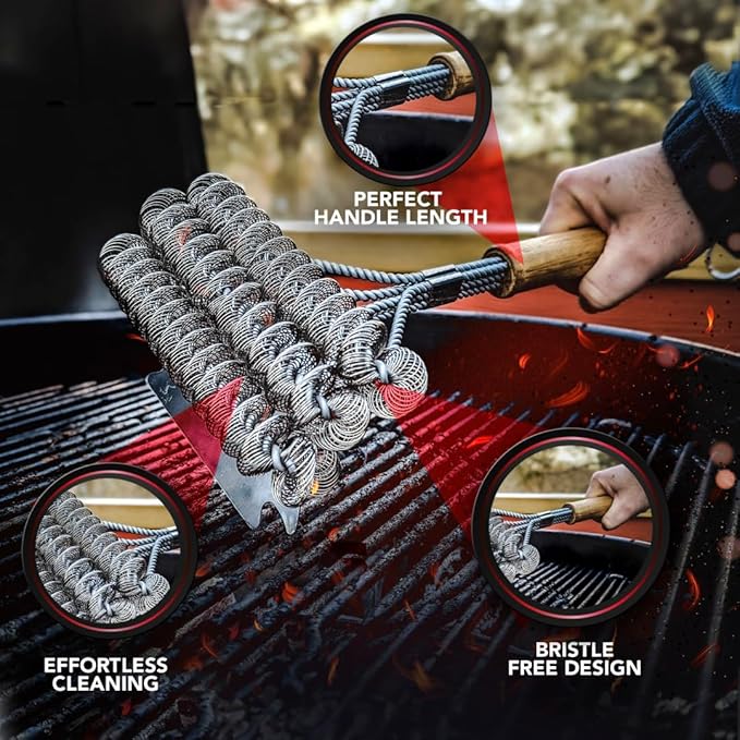 BBQ-AID Grill Brush for Outdoor Grill Bristle Free - 18 BBQ Brush for Grill Cleaning Kit - Safe BBQ Grill Cleaner Brush and Scraper - Stainless Grill Cleaning Brush for Any Grill Grill Accessories