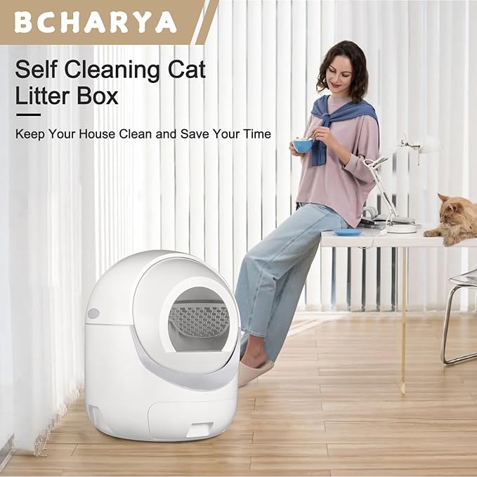 Self Cleaning Cat Litter Box Automatic Cat Litter Box with APP Control Odor Removal Safety Protection for Multiple Cats with Garbage Bags