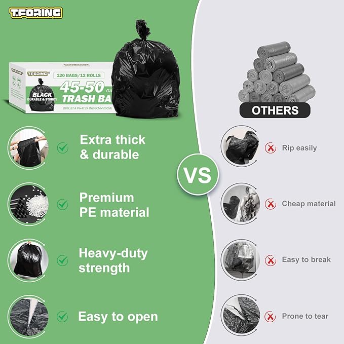 45-50 Gallon Black Trash Bags 120 Count - 38''x47'' Large Garbage Bags Unscented 40+ Gallon Trash Can Liners Multipurpose for Office Outdoor Yard and Commercial