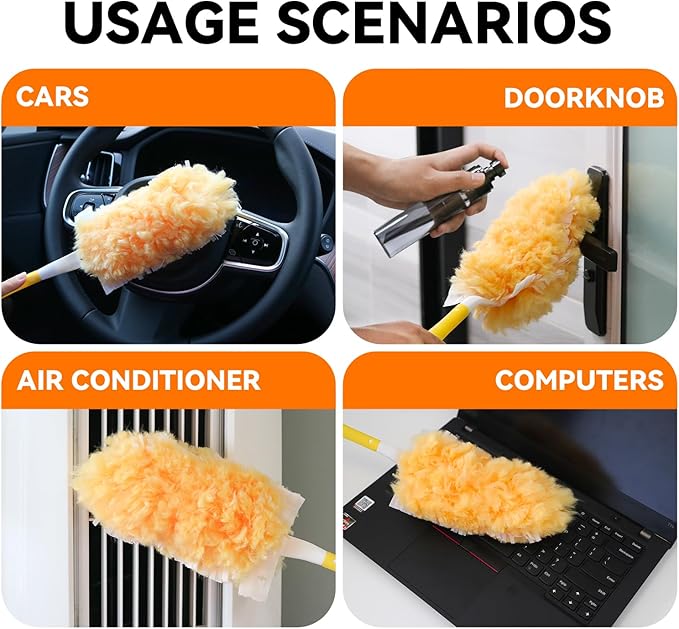 Duster Refills Bulk Compatible with Swiffer Dusters Swiffer Microfibre dust Cleaner for Cleaning Home Office Furniture (Yellow 20 PCS (360°)+Handle)