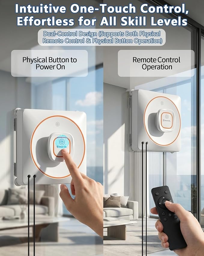 Window Cleaning Robot 8000Pa Suction Robot Window Cleaner 4 Cleaning Modes with Intelligent Path Planning 15-Stage Anti-Fall System Remote Control for Glass Windows Mirrors Tiles