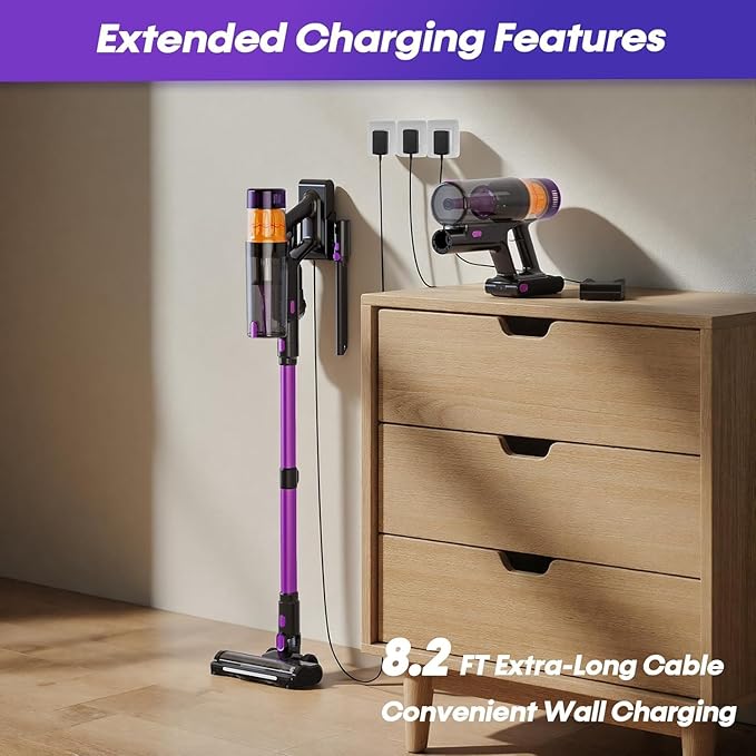 Cordless Vacuum Cleaner 650W 48KPa Vacuum Cleaners for Home Self-Standing Stick Vacuums with LED Display Anti-Tangle Lightweight Stick Vacuum Rechargeable for Pet Hair Carpet Floor