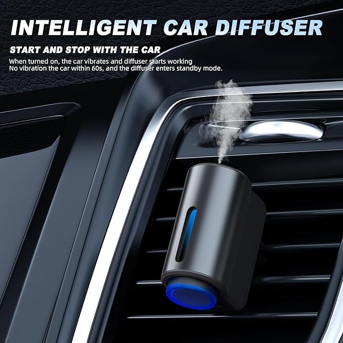 Smart Car Air Freshener DiffuserCar Diffuser With Three AdjustableRechargeable Car Diffusers with Essential Oils(Diffuser+3pcs Oils) Grey&ampBlack