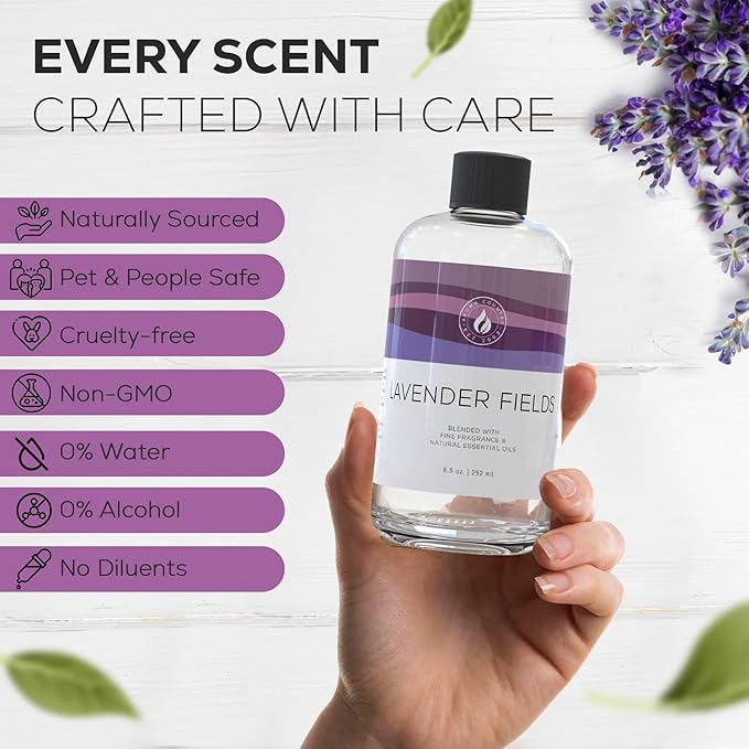 Aroma Country Lavender Fields Diffuser Oil - Luxury Essential Oils for Diffuser Refill &amp Air Freshener Room Spray - Long-Lasting &amp Natural Home Fragrance Scented Oil for Diffusers (8.5 Fl. oz