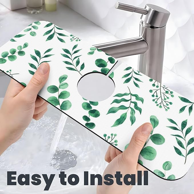 Watercolor Plant Green Leaves Dish Drying Mat for Kitchen Counter 16x18 Microfiber Absorbent Fast Dry Mat 2Pcs Dish Mat Faucet Mats Sets Large Drying Kitchen Mat Kitchen Drying Pad