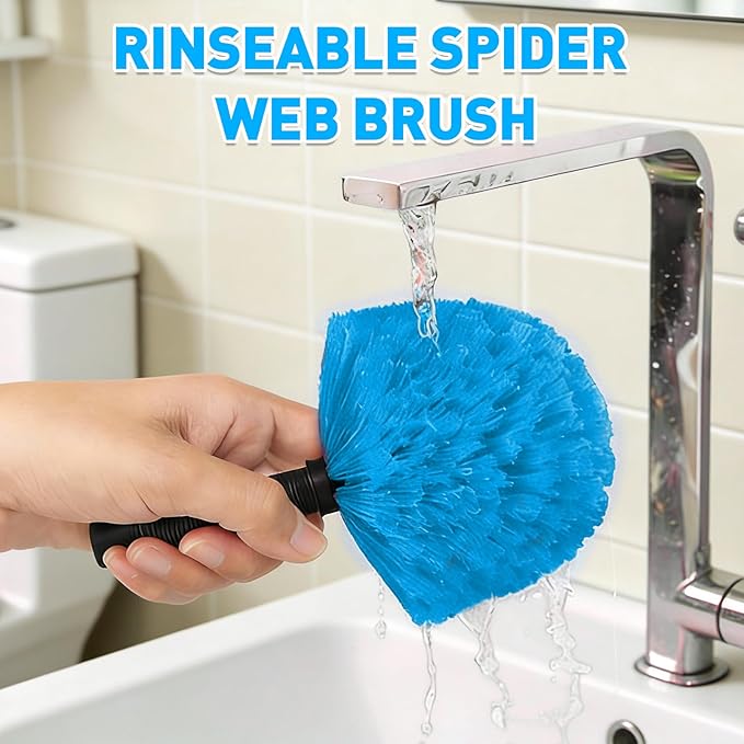26FT Reach Cobweb Duster with Extension Pole - Spider Web Brush for Cleaning with 5-20FT 4-Section Flip-Lock Telescopic Pole Effortlessly Cleans High Indoor &amp Outdoor Webs