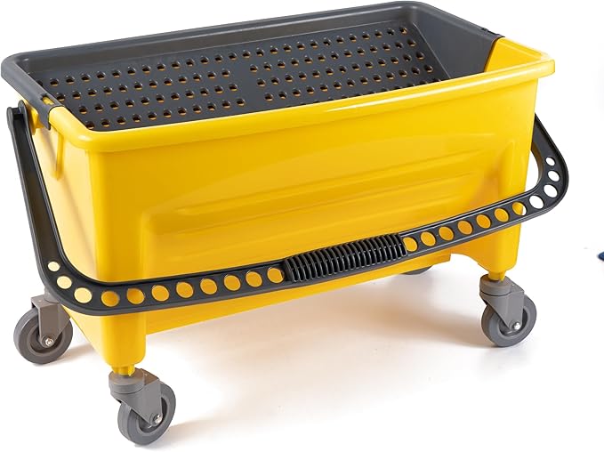 Matthew Cleaning Microfiber Finish Bucket with SievePress Wring Mop Bucket for Microfiber Flat Mops Mop Bucket with Non-Marking Casters Wheels44 Yellow