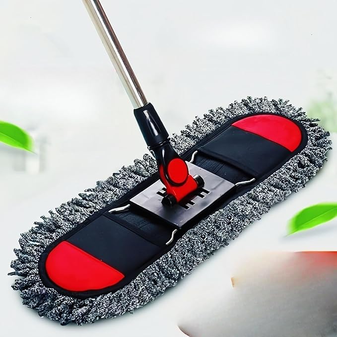 Folding dust mop Large Household and Hotel Thickened Cotton Thread Floor mop 24-inch Black and red +1 Head (Total 2 Heads)