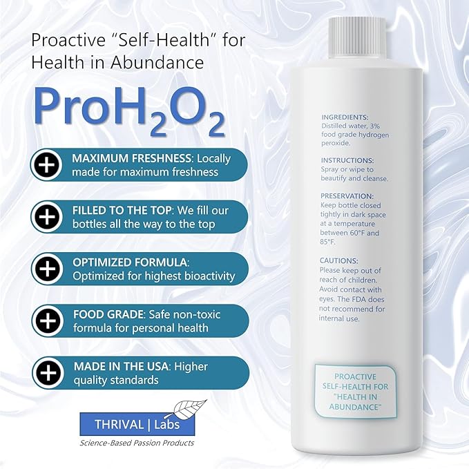 ProH2O2 3% Food Grade Hydrogen Peroxide – Natural Cleaner &amp Disinfectant – Suitable for Household Use – Ideal for Cleaning Sanitizing &amp Gargle – 32 fl oz Refill (Pack of 4)