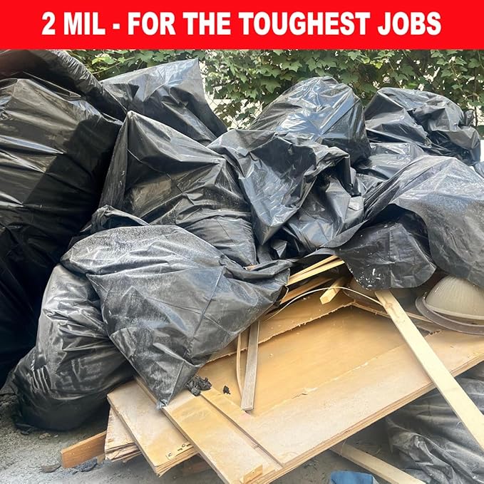 Trash Bags 30-33 Gallon Contractor 2 MIL Heavy Duty (Huge 108 Bags w/Ties) Construction Garbage Bags 32-33 Gallon Trash Bags Heavy Duty Garbage Bags Extra Large Trash Bag for Industrial &amp Commer
