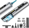 Mr.ego Car Vacuum Portable Cordless 20000Pa Mini Vacuum Cleaner &amp Air Duster 100000 RPM Brushless Motor Handheld Vacuum with LED Light and Multi-Nozzles for Car Home Office Pet (Silver)