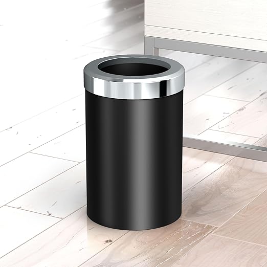 Gatco Small Bathroom Trash Can with Lid Round 3 Gallon Stainless Steel Wastebasket Under Sink Matte Black and Chrome for Bathroom Bedroom Office (1912C)