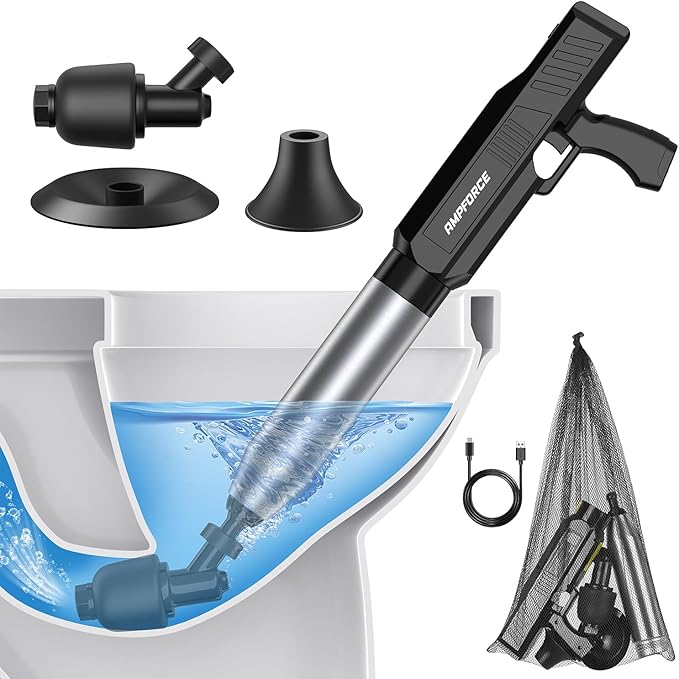 ‌Electric Toilet Plunger for Bathroom High-Pressure Air Plunger Heavy-Duty Clog Remover for Toilets Toilet Drain Unclogger (Ink Black)