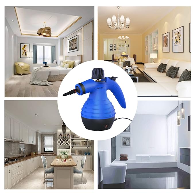 Comforday Handheld Pressurized Steam Cleaner - Multi-Purpose Steamer with 9-Piece Accessories Steam Cleaning Machine for Stain Removal Curtains Car Seats Floor Window (Blue)