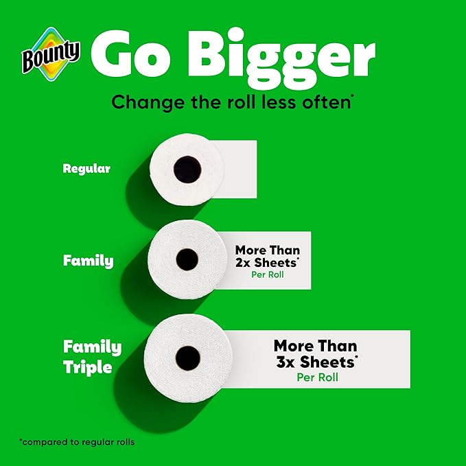 Bounty Paper Towels Quick Size White 16 Family Rolls = 40 Regular Rolls