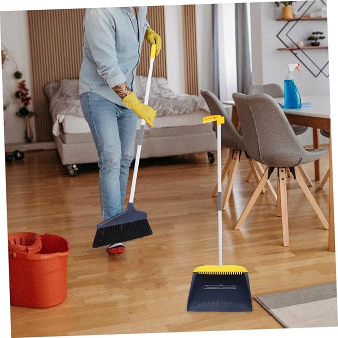 Beaupretty Long Handle Broom and Dustpan Set for Household Cleaning Soft Bristles Anti-Wind Dustpan for Indoor Use Home Kitchen and Office Spaces