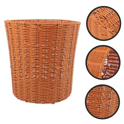 PRETYZOOM Woven Waste Basket Multi-Function Storage for Sundries and Fruits Lightweight and Sturdy Design for Bedroom Kitchen Rustic Imitation Rattan Look Practical Organizer for Clean and