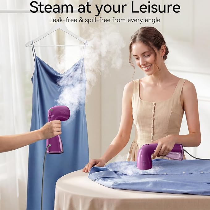 HiLIFE Steamer for Clothes Portable Handheld Design 240ml Big Capacity 700W Strong Penetrating Steam Removes Wrinkle for Home Office and Travel(ONLY FOR 120V) (Orchid Purple)