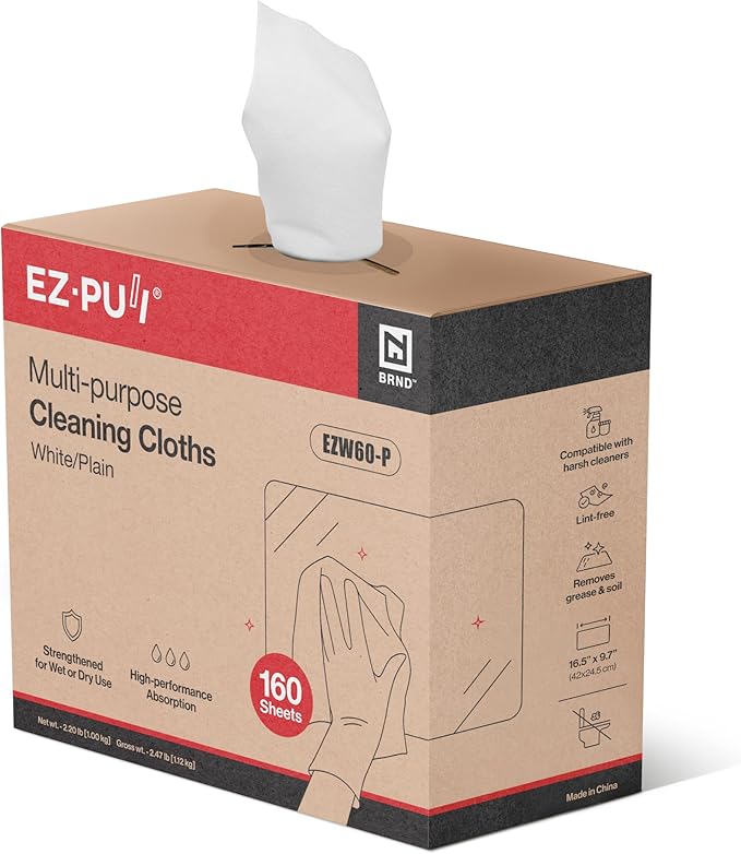 EZbrnd Multi-Purpose Cleaning Cloths Towels Pop Up Box White Shop Towels 160sheets/box [X60]