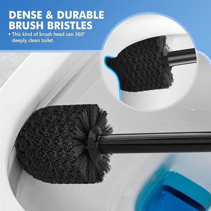 Toilet Plunger and Brush Bowl Brush and Heavy Duty Toilet Plunger Set with Ventilated Holder 2-in-1 Toilet Brush and Plunger Combo for Bathroom Cleaning (2 Black)