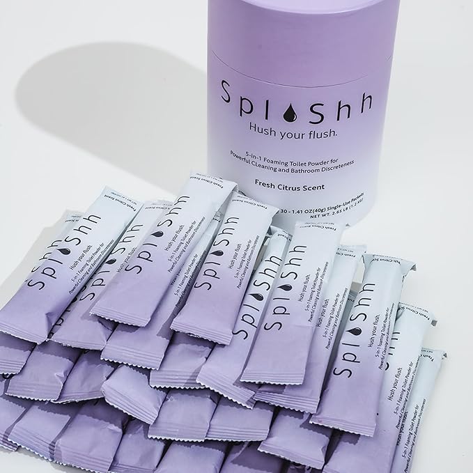 SplaShh 5 in 1 Foaming Toilet Bowl Cleaner 30 Powder Packets Fresh Citrus Scent No Harsh Chemicals Easy Clean Replaces Sprays Pods &amp Tablets Stain &amp Odor Remover Convenient Pouches