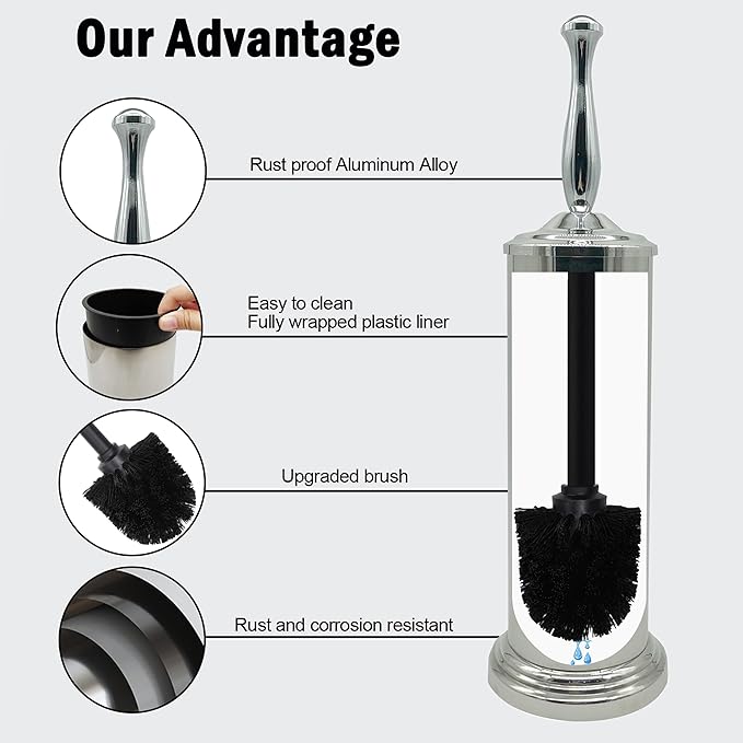 Chrome Silver Metal Toilet Bowl Brush with Handle Lid Holder Durable Bathroom Cleaning Tool for Easy Toilet Maintenance Bathroom Toilet Brush for Efficient Cleaning and Hygiene
