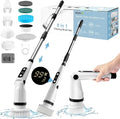 IEZFIX Electric Spin Scrubber Bathroom Power Shower Scrubber Cleaning Brush for Tub/Tile/Floor/Toilet/Kitchen 8 Cleaner Scrub Brush Heads 3 Speeds 450RPM Max Telescopic Rod Black